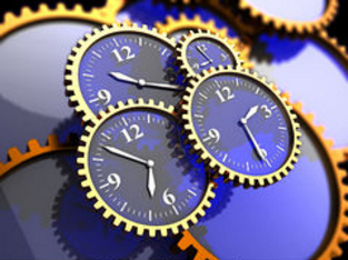Image of several clocks working together as gears